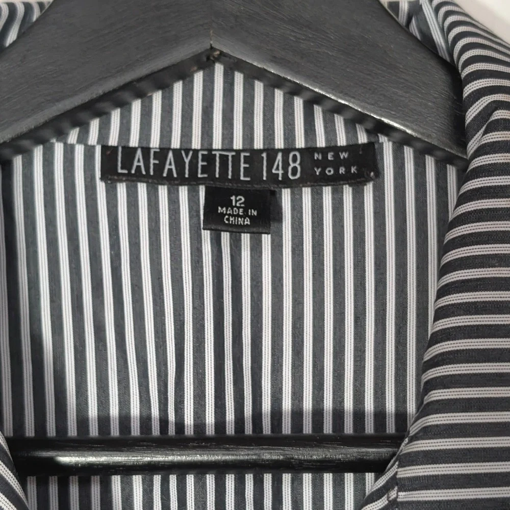 Lafayette 148 New York Striped Button Front Shirt Women's 12 Cotton‎ - Picture 3 of 7